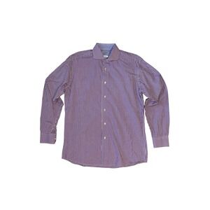 ISAAC MIZRAHI Dress Shirt Mens 16 34/35 Purple Gingham Slim Fit Cotton Long